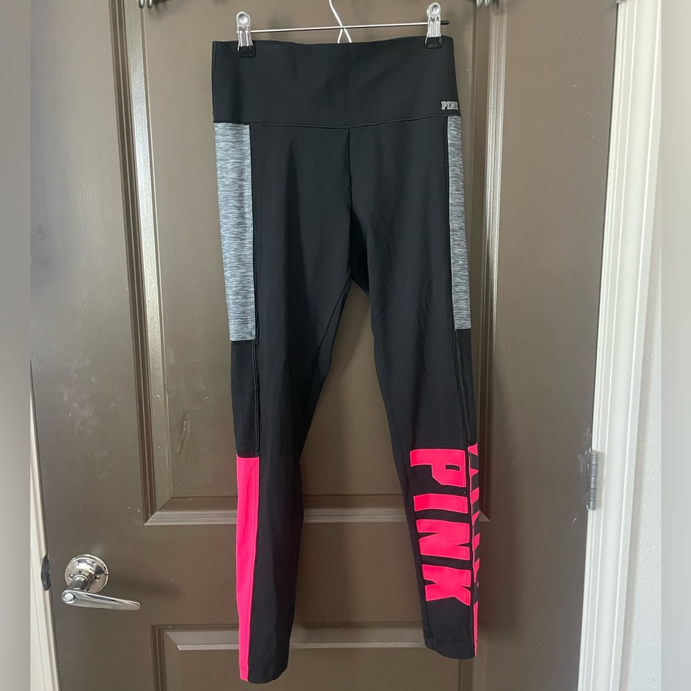 PINK Victoria's Secret Black, Gray and Pink BONDED Track Pants Size Medium